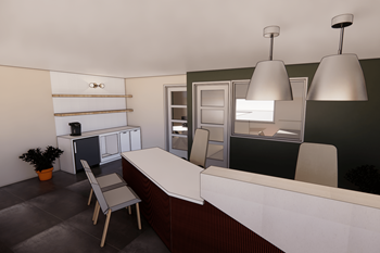 a rendering of a kitchen and dining room at The Winds at Poplar Creek, Schaumburg, IL, 60194